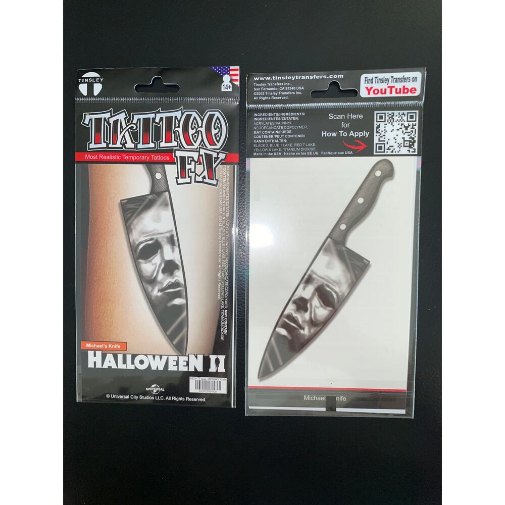 MICHAEL MYERS KNIFE FACE HALLOWEEN II TATTOO ART DECAL COSTUME MAKEUP NEW